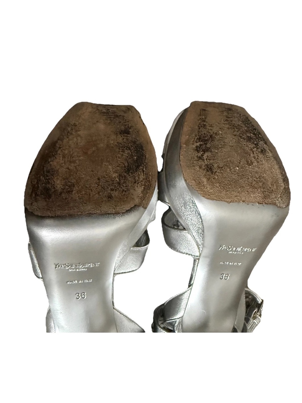 Yves Saint Laurent Metallic Silver Tribute Platform Stiletto Sandals Size 36/6 - Picture 3 of 12